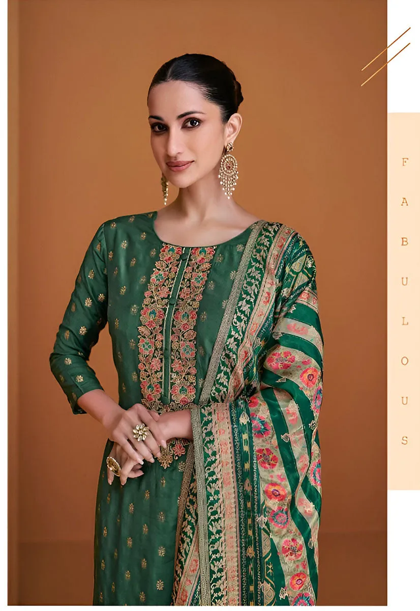 Green Pure Muslin Jacquard Unstitched Suit Dress Material for Women