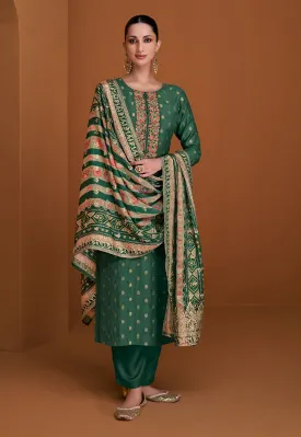 Green Pure Muslin Jacquard Unstitched Suit Dress Material for Women