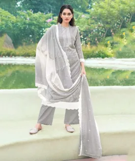 Grey Pure Cotton Printed Unstitched Suit Set