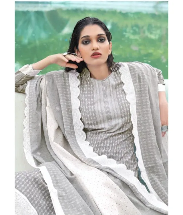 Grey Pure Cotton Printed Unstitched Suit Set