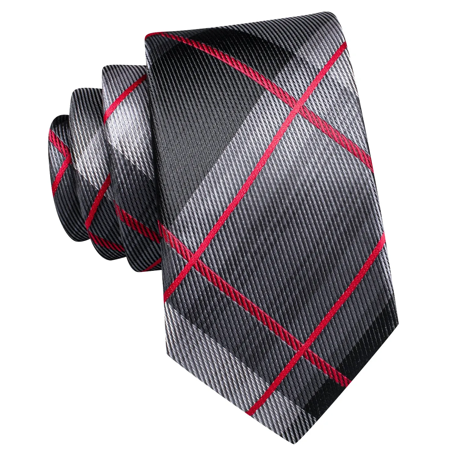 Grey Red Plaid Children's Kids Boys Tie Pocket Square 6cm