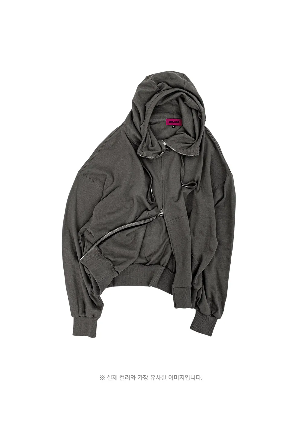 High neck overfit hood zip-up dusty grey