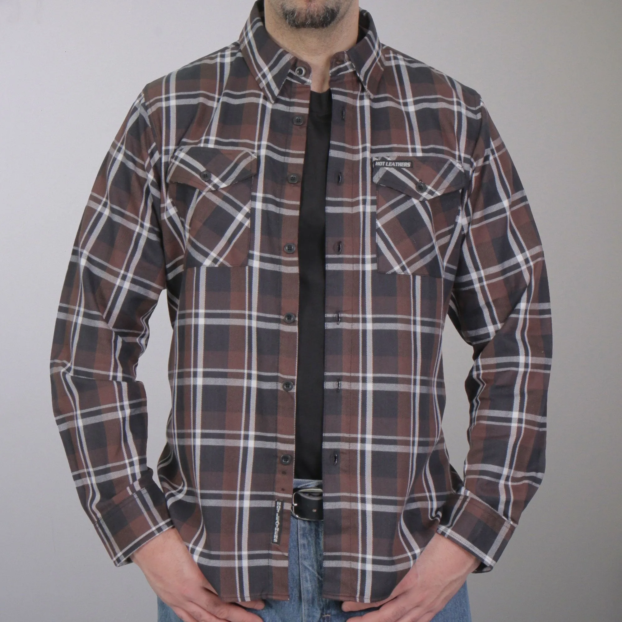 Hot Leathers FLM2008 Mens Brown Black and White Long Sleeve Flannel Shirt