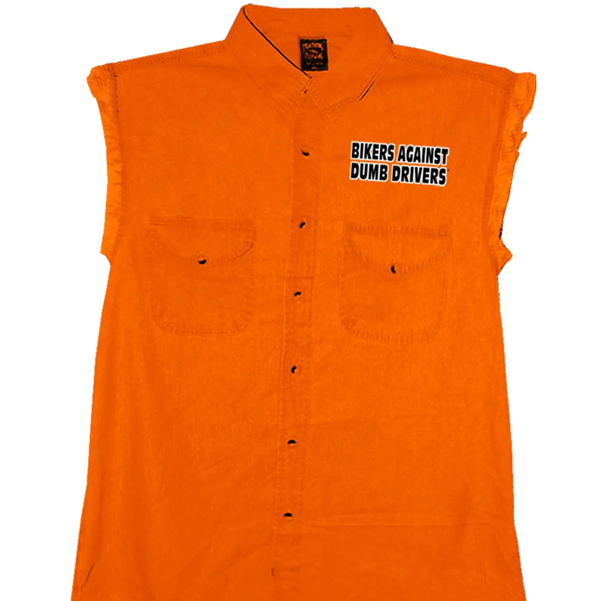 Hot Leathers GMD5090 Mens 'Can You See Me Now A****** Sleeveless  Safety Orange Denim Shirt