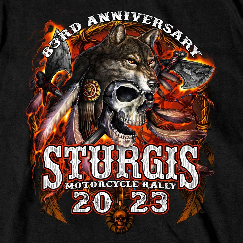 Hot Leathers SPB1086 Men’s Black 2023 Sturgis Native Wolf T-Shirt