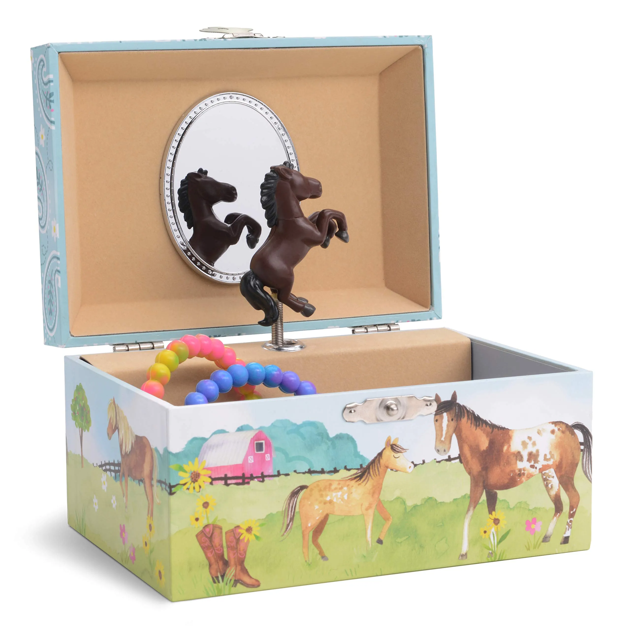 Jewelkeeper Girl's Musical Jewelry Storage Box with Spinning Horse, Barn Design, Home