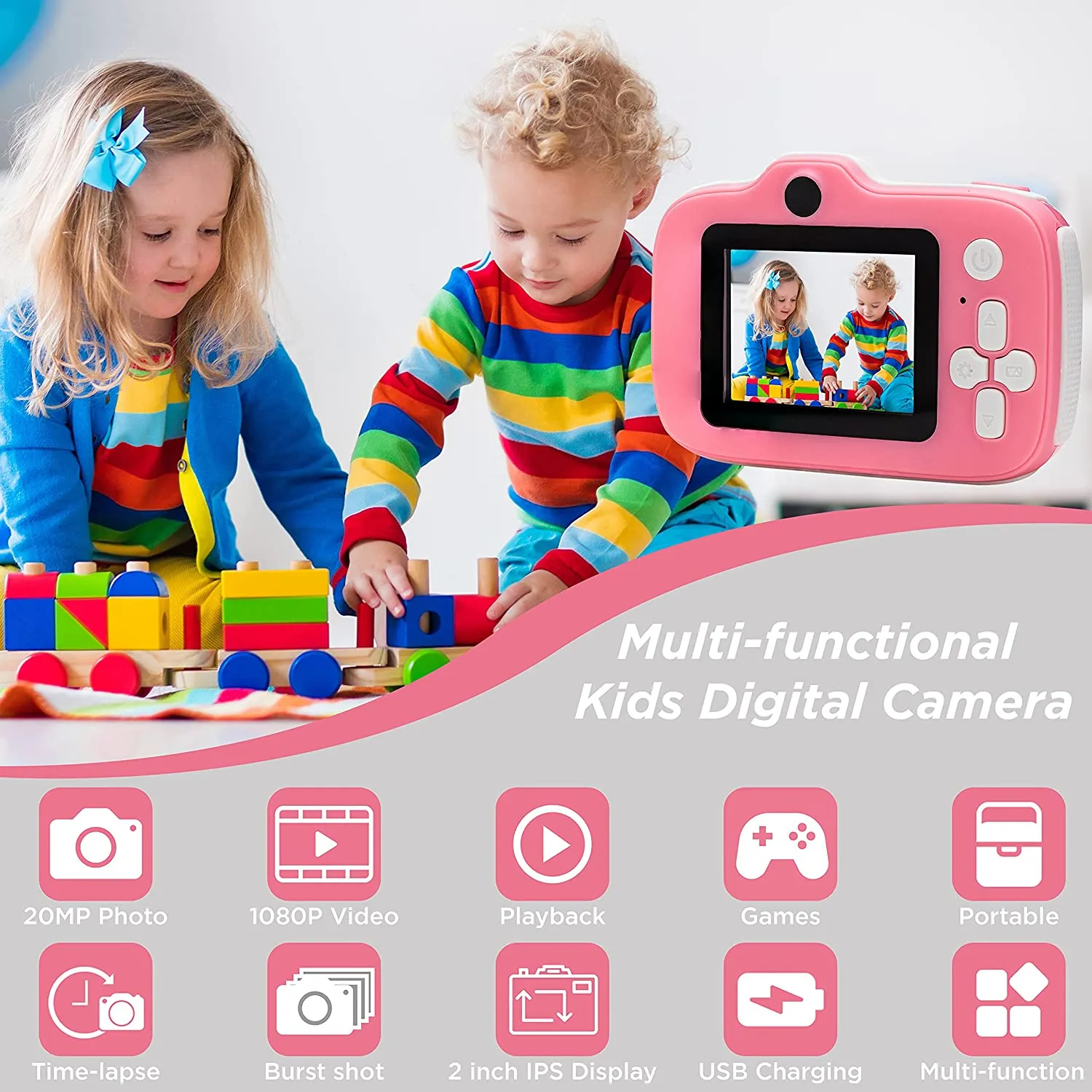 Kids Camera HD Digital Camcorder, Christmas Pink Birthday Gift for Girls