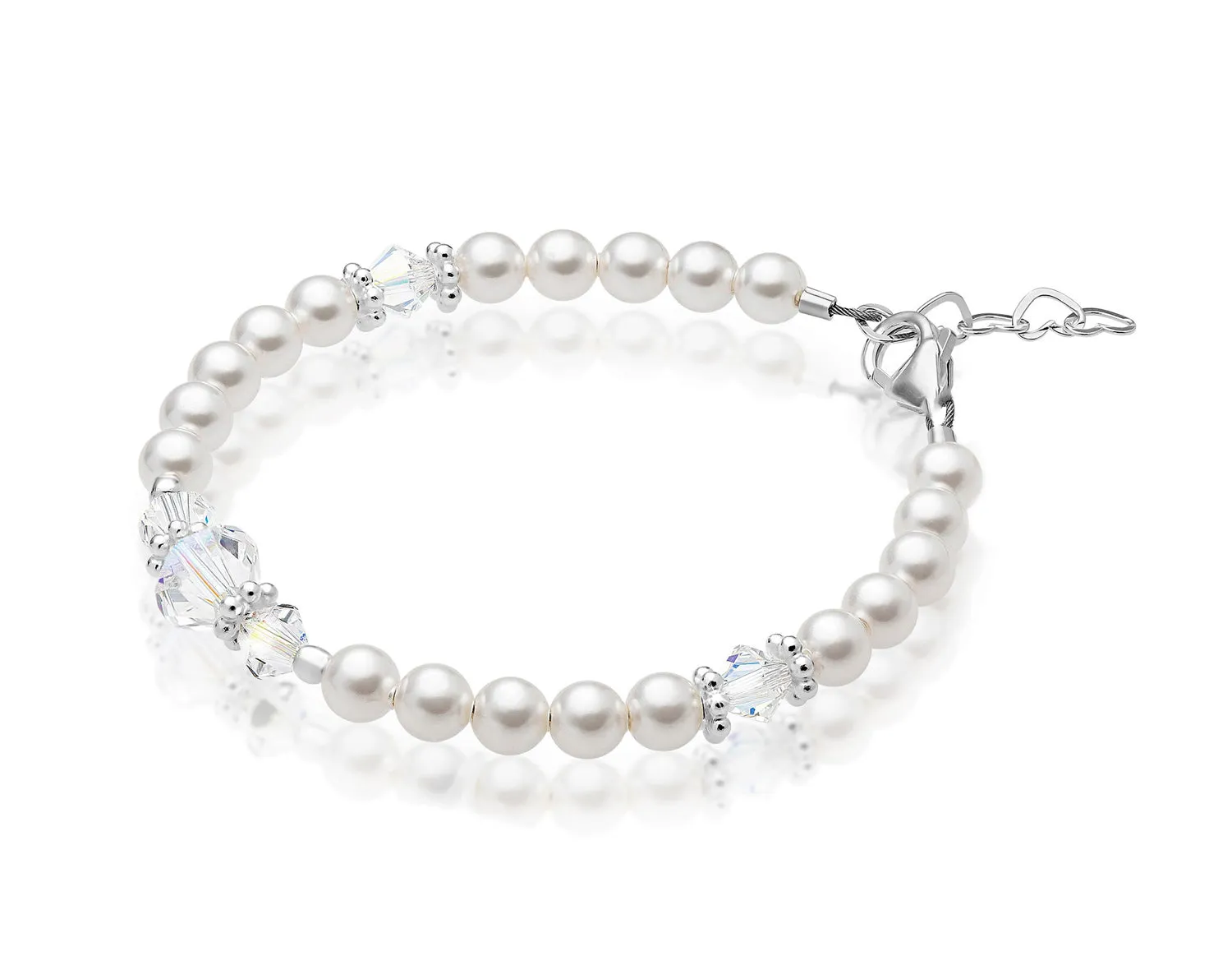 Little Girl Toddler Bracelet with Clear Crystals & white Pearls