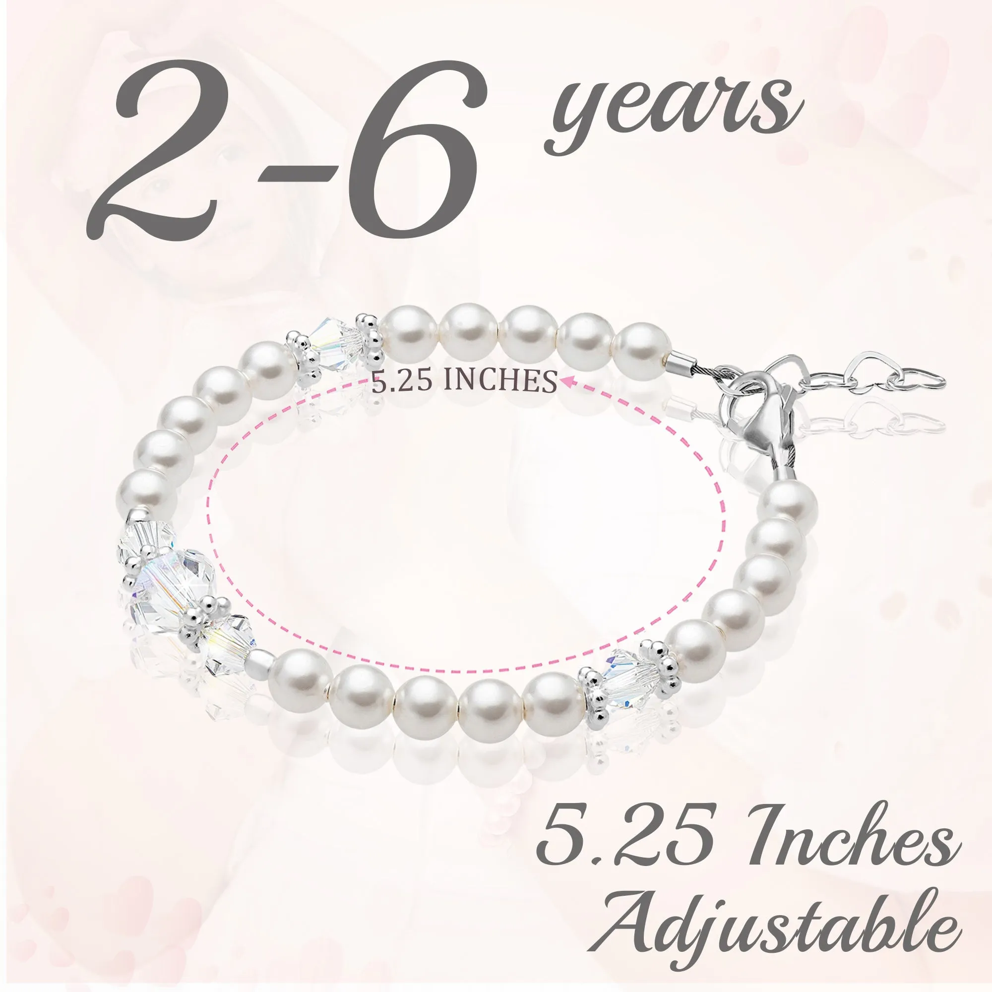 Little Girl Toddler Bracelet with Clear Crystals & white Pearls