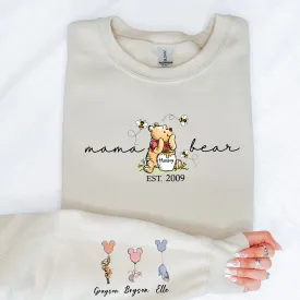 Mama Bear Sweatshirt with Kids Names on the Sleeve