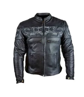 Men's Leather Jacket with Reflective Skull Print 535 MJ SK