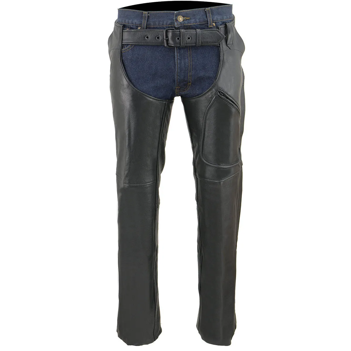 Milwaukee Leather Chaps for Men's Black Leather 3-Front Pockets- Thigh