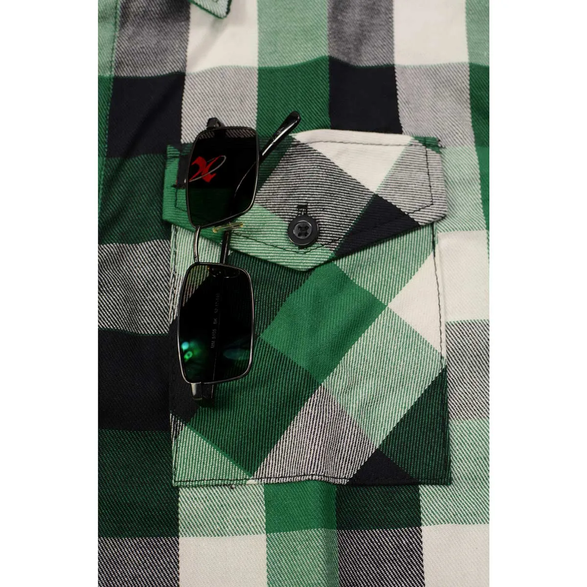 Milwaukee Leather Men's Flannel Plaid Shirt Green and White Long