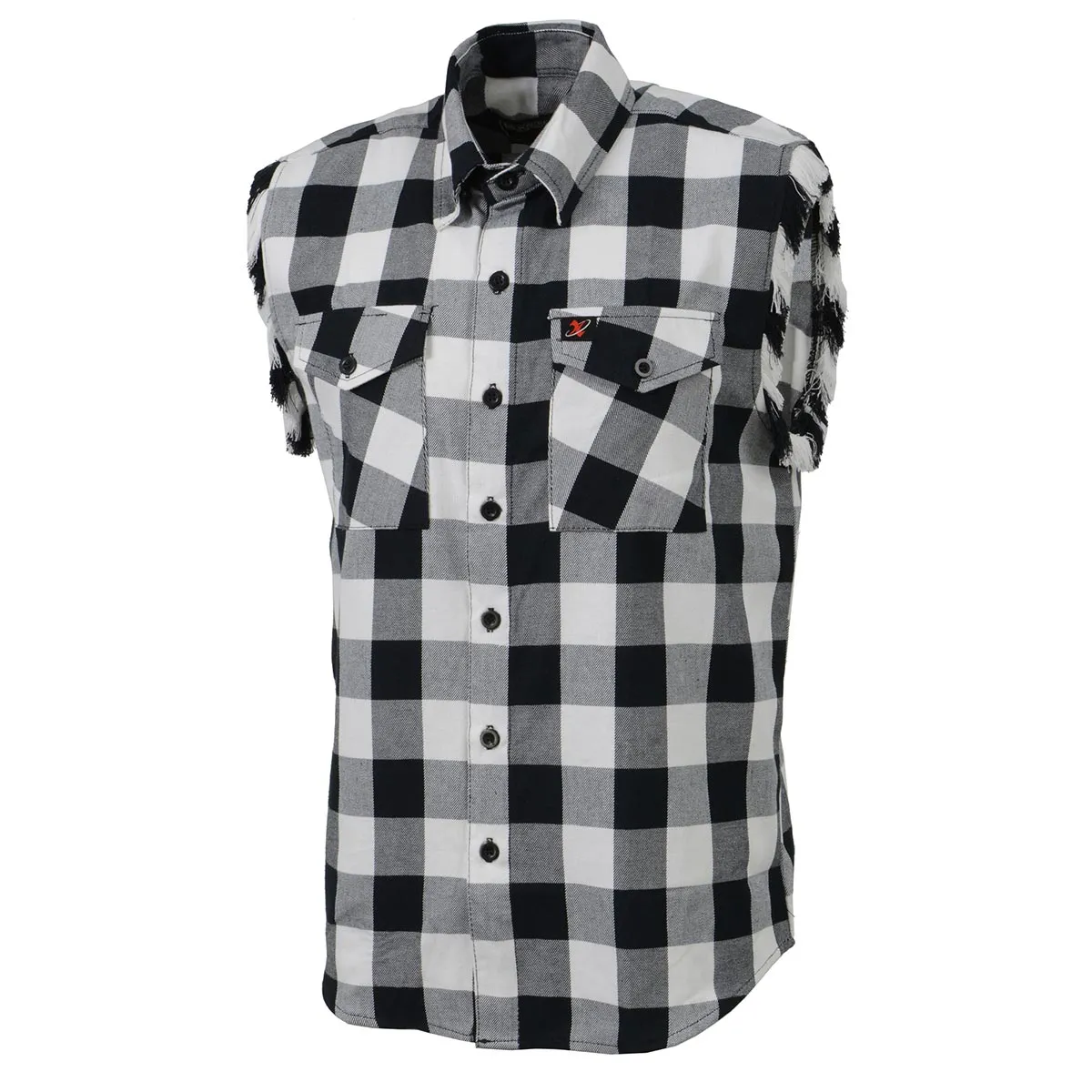 Milwaukee Leather MNG11690 Men’s Black and White Cut Off Flannel Shirt