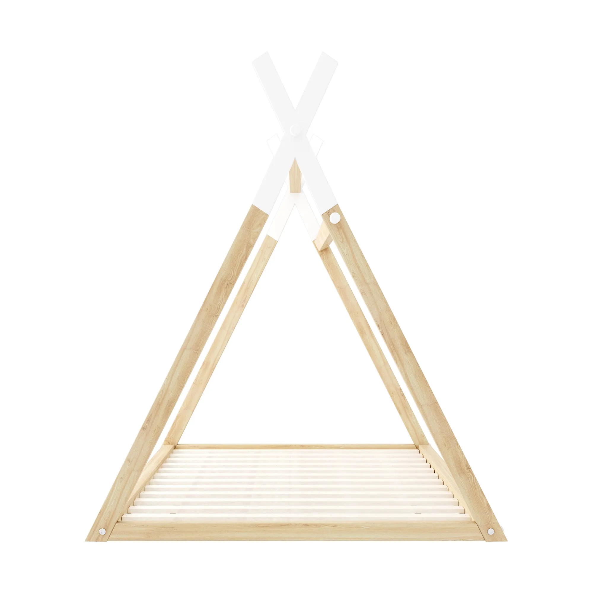 Oikiture Kids Bed Frame Wooden Timber King Single Teepee House Frame Beds