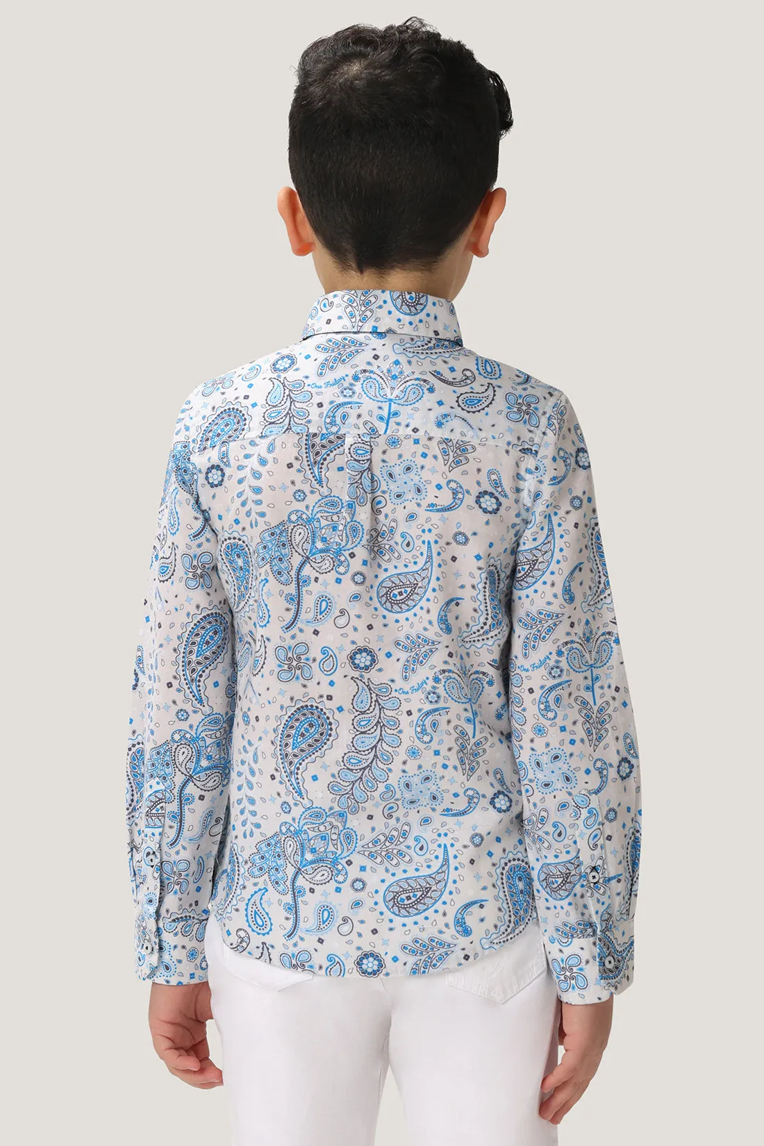 One Friday Boys Blue & White Paisley printed Shirt