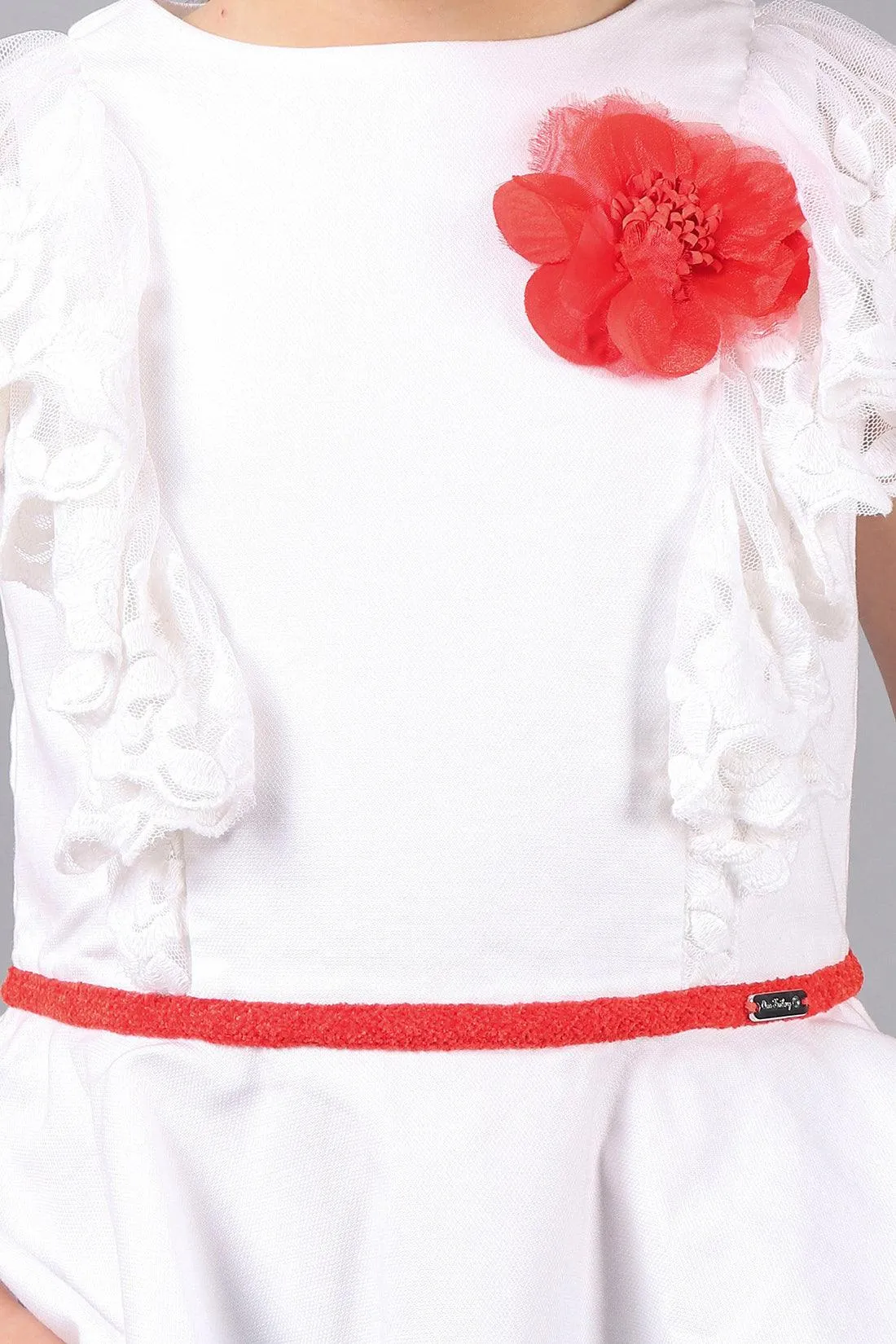 One Friday Kids Girls 100% Cotton White Round Neck Top With Frills