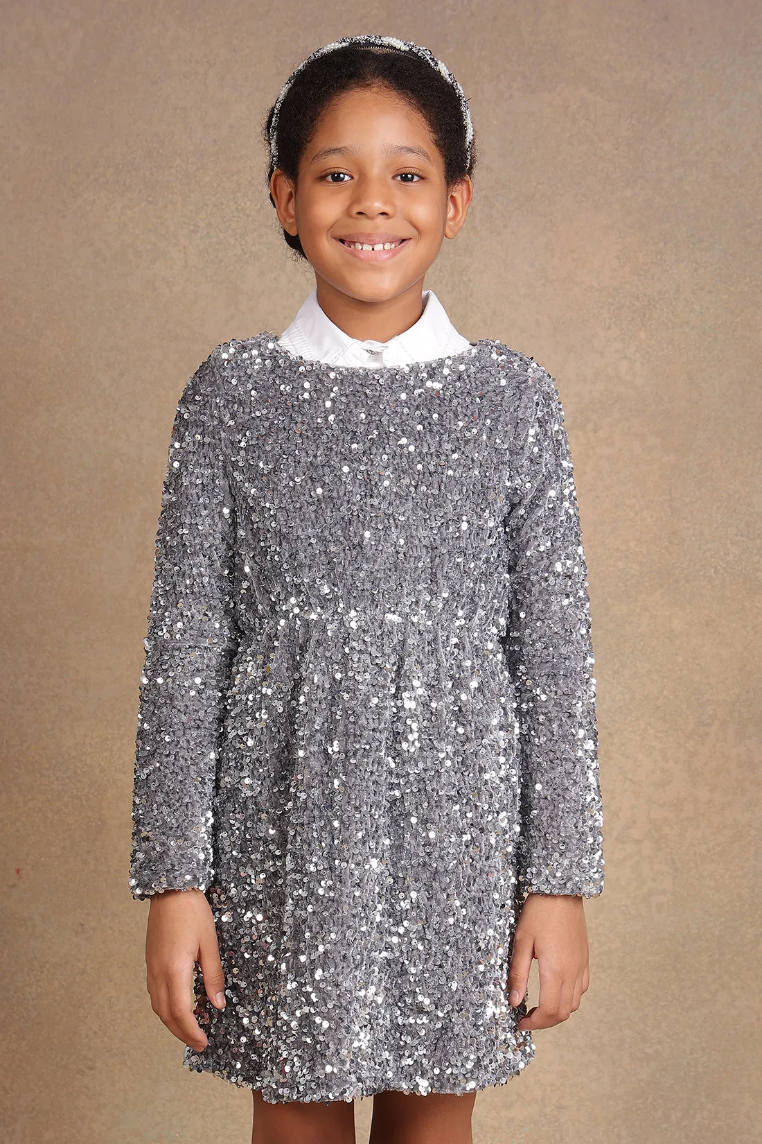 One Friday Kids Girls Grey Sequinned Party Dress