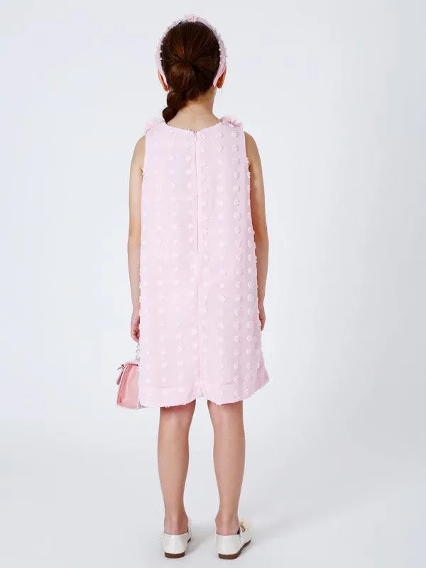 One Friday Pink Sleeveless Self Design Dress