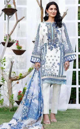 Pakistani Style Unstitched White Lawn Cotton Suit