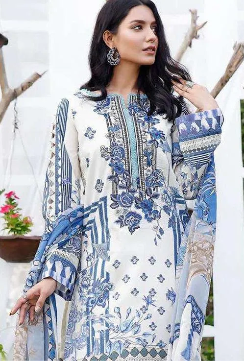 Pakistani Style Unstitched White Lawn Cotton Suit