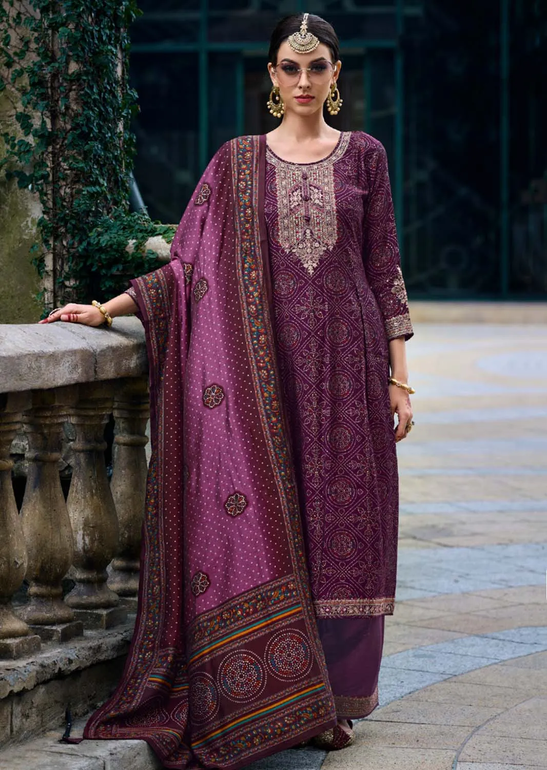 Party Wear Unstitched Muslin Salwar Suit with Fancy Work