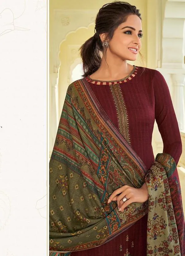 Pashmina Maroon Salwar suit Dress Material for Woman with Embroidery