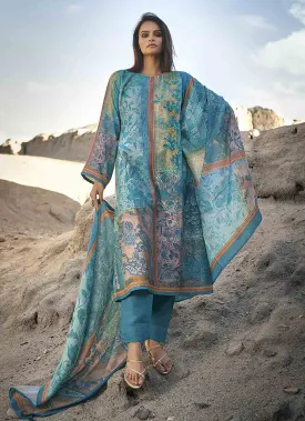 Pashmina Teal Blue Winter Salwar Suits Dress Material for Ladies