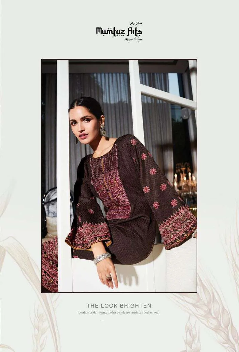 Pashmina Unstitched Coffee Brown Winter Suits Set with Neck Embroidery