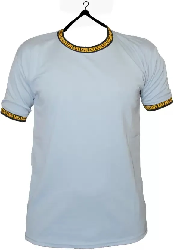 Printed Men Round Neck Light Blue T-Shirt