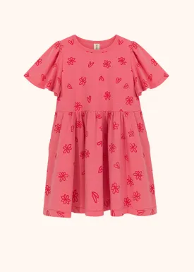 Raspberry Hearts and Flowers Flutter Sleeve Dress