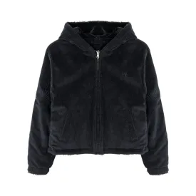 Reversible fleece crop hood zip-up black