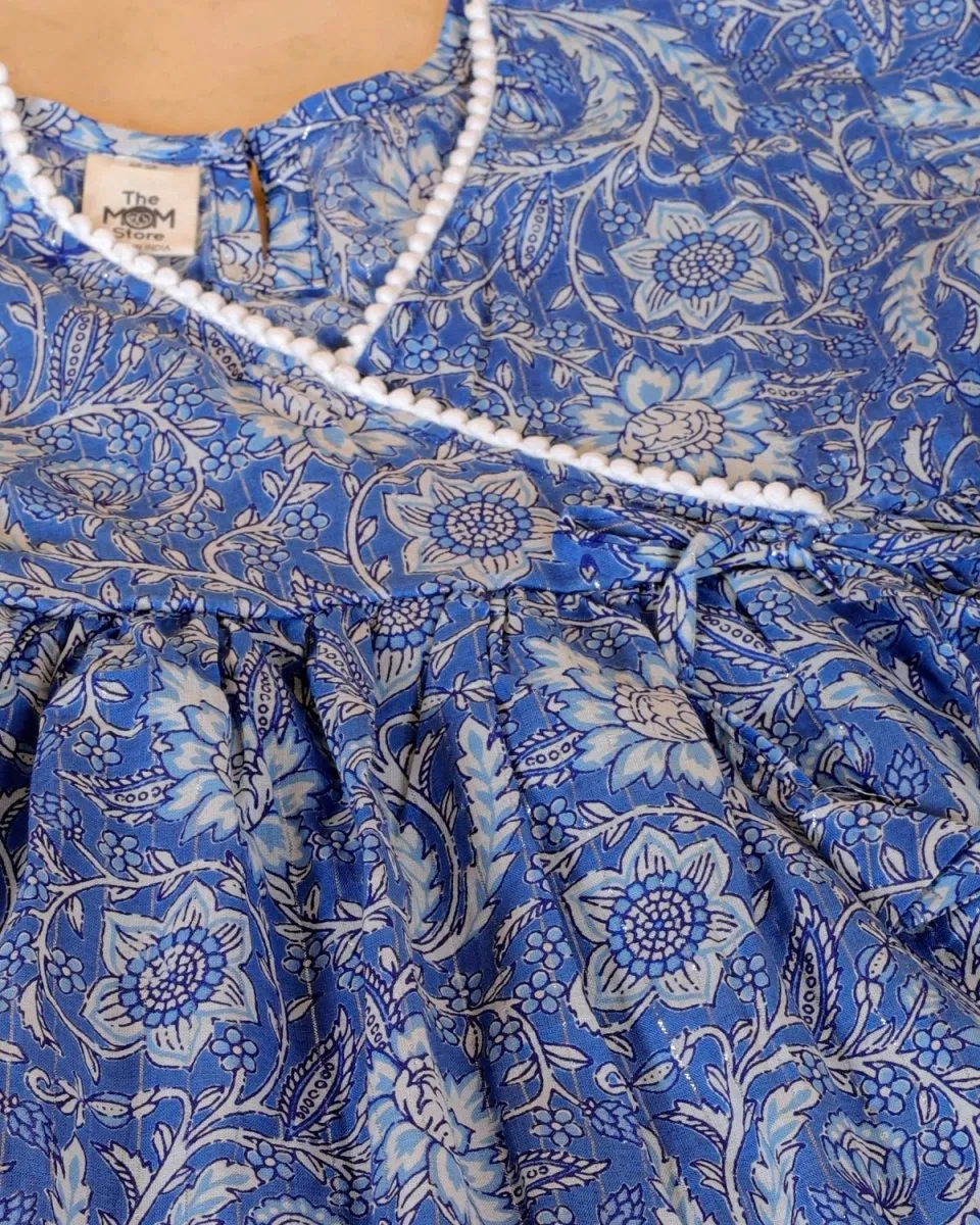 Royal Blue Floral Anarkali Dhoti Pant Set