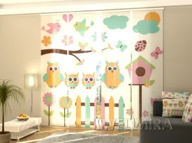 Set of 4 Panel Curtains Family Owls