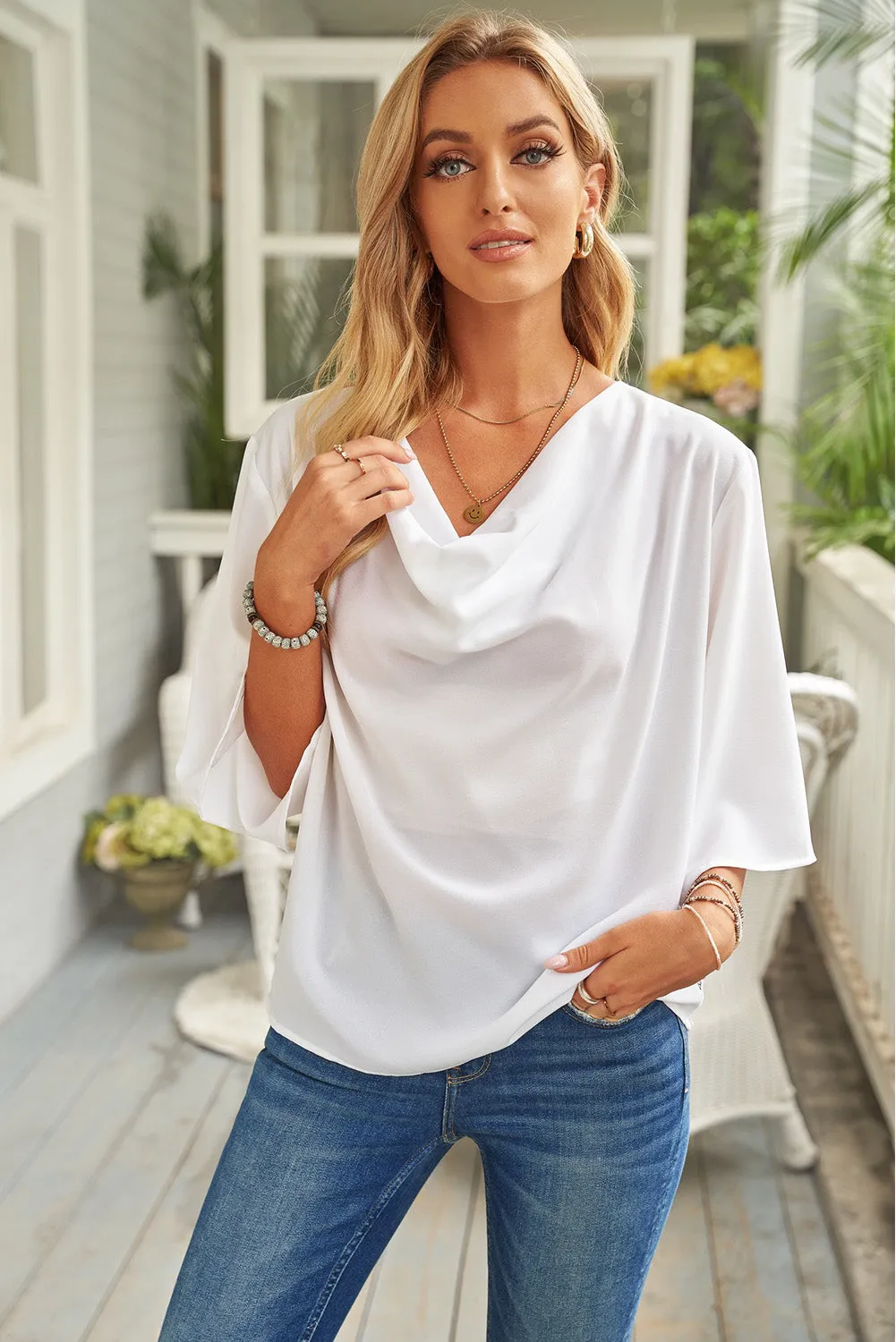 Short Sleeve Draped Blouse