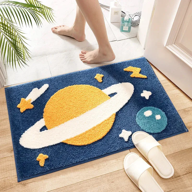 SINOTAO  -  Cartoon Planet Rocket Universe Non Slip Carpet Entrance Mat Bathroom Absorbent Floor Mat Machine Washable Kids Rugs Boys Bedroom