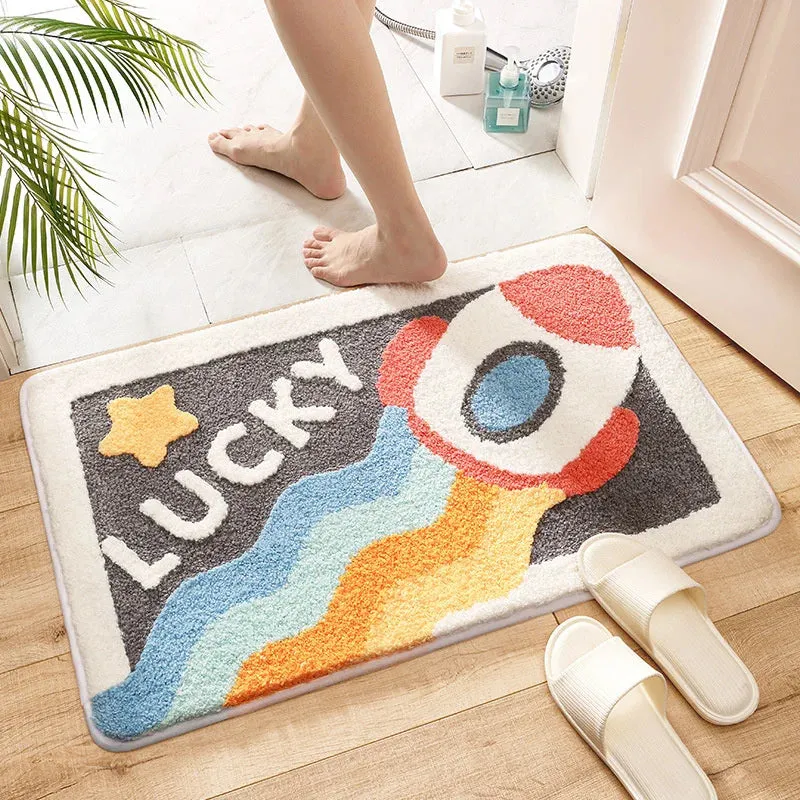 SINOTAO  -  Cartoon Planet Rocket Universe Non Slip Carpet Entrance Mat Bathroom Absorbent Floor Mat Machine Washable Kids Rugs Boys Bedroom