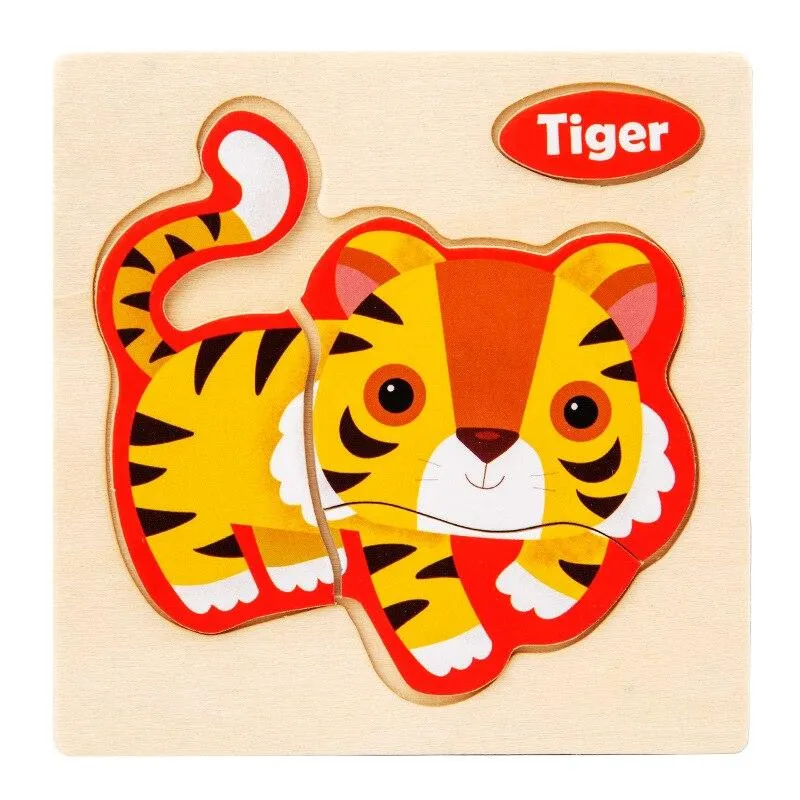 Small Size 3D Wood Puzzles Cartoon Animals Kids Cognitive Jigsaw Puzzle Wooden Toys for Children Baby Early Learning Educational