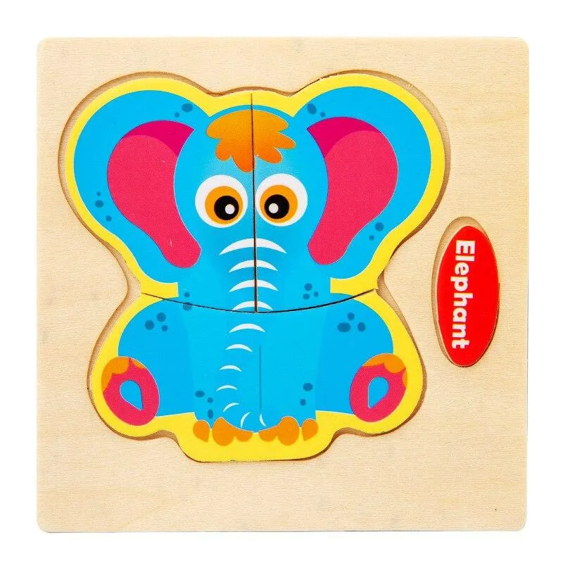 Small Size 3D Wood Puzzles Cartoon Animals Kids Cognitive Jigsaw Puzzle Wooden Toys for Children Baby Early Learning Educational