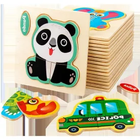 Small Size 3D Wood Puzzles Cartoon Animals Kids Cognitive Jigsaw Puzzle Wooden Toys for Children Baby Early Learning Educational