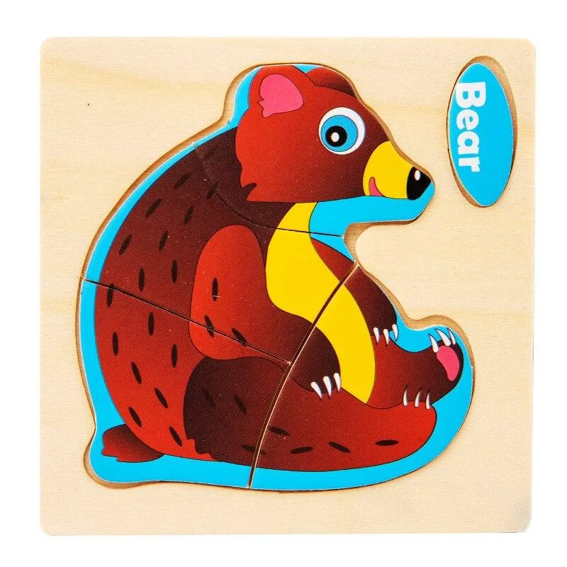 Small Size 3D Wood Puzzles Cartoon Animals Kids Cognitive Jigsaw Puzzle Wooden Toys for Children Baby Early Learning Educational