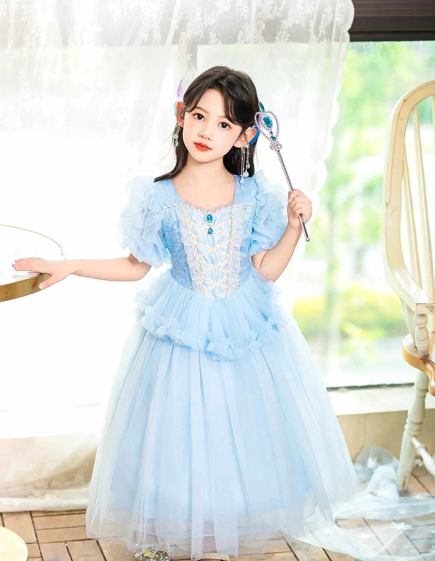 Stylish Toddler Kid Cosplay Elsa Christmas Sequin Queen Halloween Snow Party Princess Dress-up