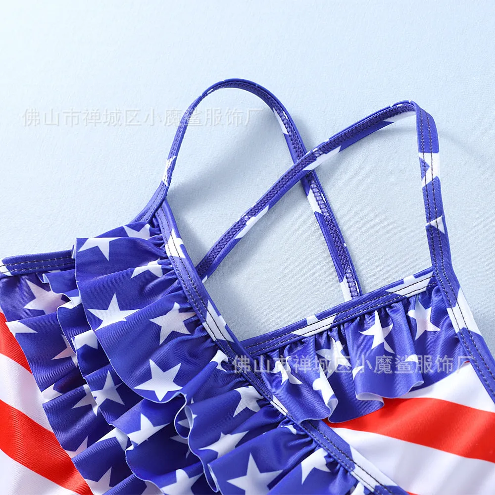 Swimsuit children's flag Independence Day girls clothes Swimwear