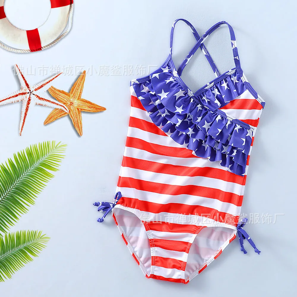 Swimsuit children's flag Independence Day girls clothes Swimwear