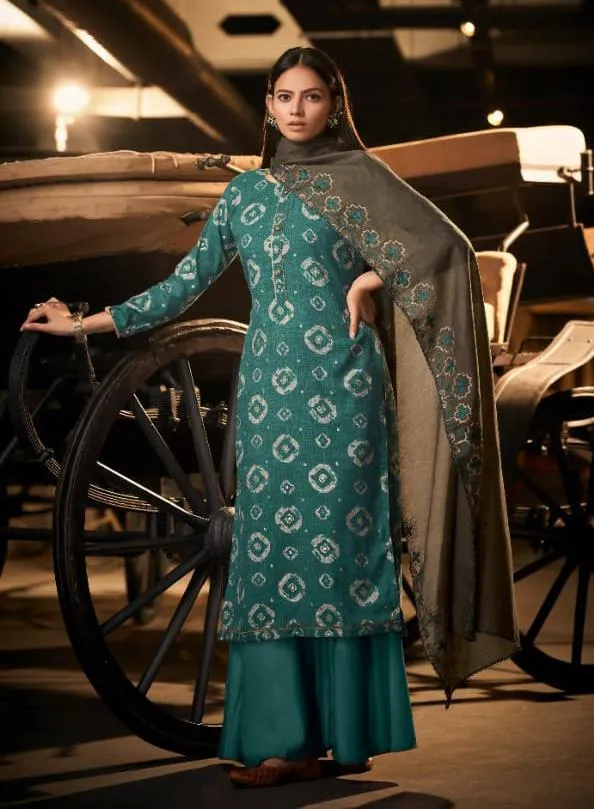 Unstitched Cotton Green Salwar Suit with Dupatta