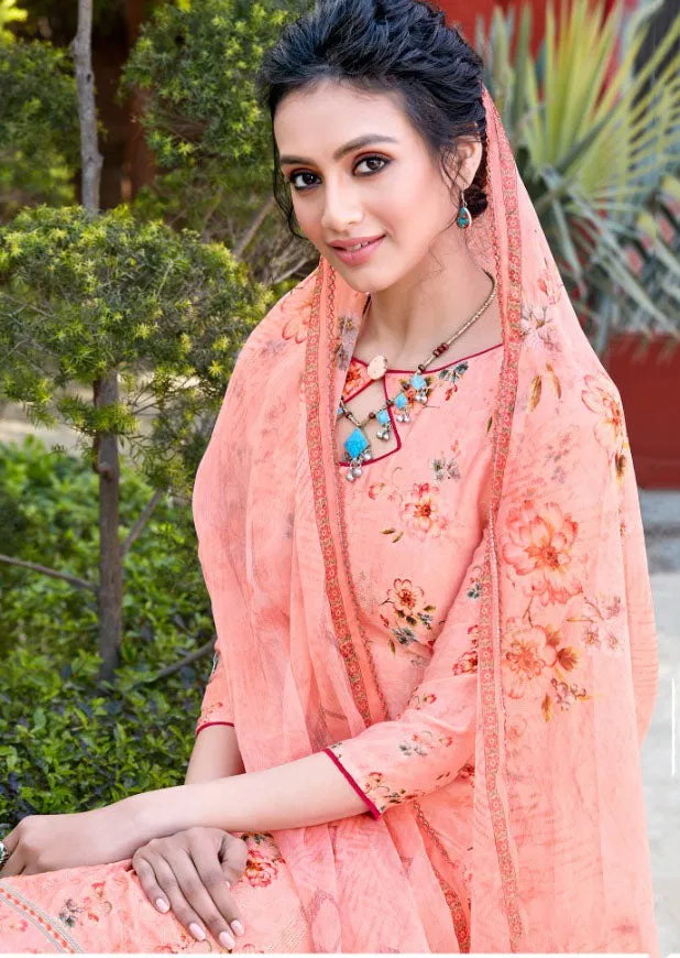 Unstitched Floral Printed Ladies Pink Cotton suits with dupatta