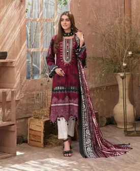 Unstitched Maroon Cotton Pakistani Suit Material